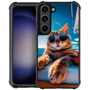 Imagem de Goodsprout Capa compatível com Samsung Galaxy S23 Plus, óculos de sol de gato, deck de iate, design incrível, à prova de choque, antiarranhões, capa traseira de policarbonato rígido para Samsung