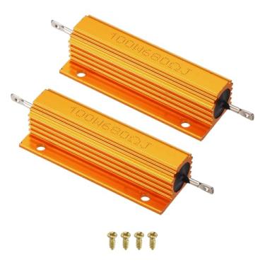 Imagem de PATIKIL Resistor de revestimento de alumínio de 100 W 680 Ohm com parafusos, 2 conjuntos de resistores de caixa de alumínio alojados resistores enrolados com rosca resistores de energia de torneira de