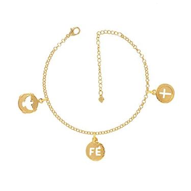 Imagem de Pulseira Fé e Pomba Divino Espirito Santo Folheada a Ouro!!