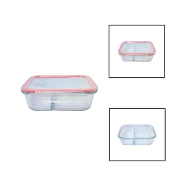 Imagem de Pote Hermético Retangular 1L Vidro Com Divisória Tampa - Allmix
