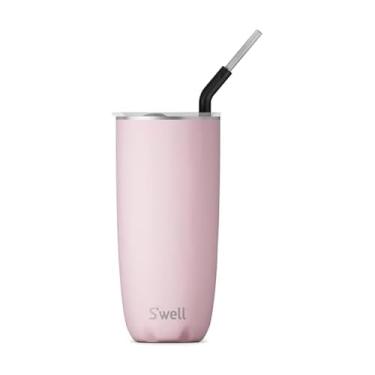 Imagem de S'well Copo de aço inoxidável com canudo e tampa deslizante, 680 g, topázio rosa, recipientes isolados a vácuo de camada tripla mantém as bebidas frias por 18 horas e quentes por 5, livre de BPA