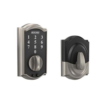 Imagem de Schlage BE375 CAM 619 Touch Camelot Deadbolt, fechadura eletrônica de entrada sem chave, níquel acetinado