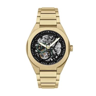 Imagem de Armani Exchange Relógio masculino A|X Sync automático de aço inoxidável dourado (modelo: AX4194)