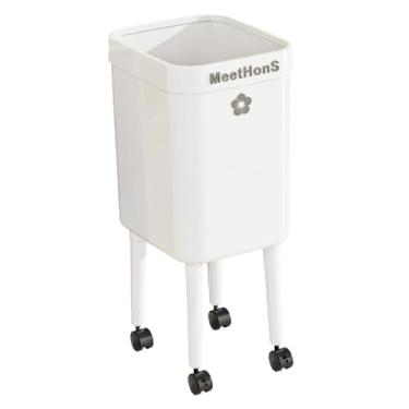 Imagem de Bothyi Lixeira com rodas Lixeira prática, resistente, ergonômica, para banheiro e escritório, Branco