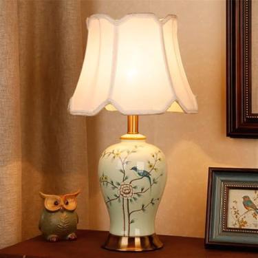 Imagem de Luminária de mesa contemporânea de cerâmica com flores e pássaros The American Village Sala de estar Quarto Estudo Villa Hotel Luminária de mesa de cabeceira (estilo 25)