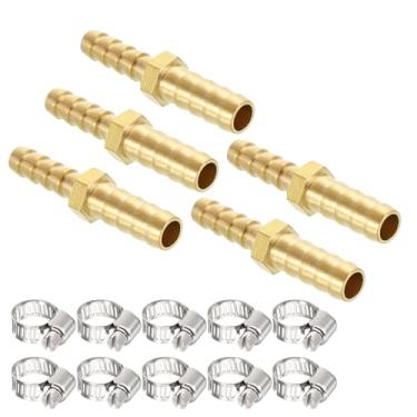 Imagem de Kozelo Pacote com 5 acessórios de mangueira de latão Farpa de mangueira de 5/40.6 cm para acessórios de 1/10.2 cm com 10 braçadeiras de mangueira de aço inoxidável para máquinas domésticas, banheiras