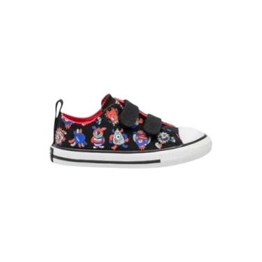 Imagem de Tênis Converse All Star Infantil 2V Ox - Cano baixo, Original, Confortável, Ideal para o dia a dia, Estilo Clássico (Preto/Vermelho, BR, Criança de 1 a 3 anos, Numérico, 23)