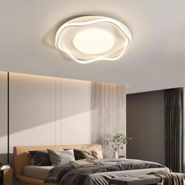 Imagem de Luminária de teto LED para restaurante com controle remoto escurecimento Lâmpada de teto chique e criativa iluminação de teto redonda de acrílico moderna branca pequena sala de estar luzes e