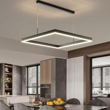 Imagem de Ajustável Moderno - LED Quadrado Pendente Luzes, Lustre Simples Compatível com Sala de Estar Sala de Jantar Cozinha Quarto, Lustre Lâmpadas