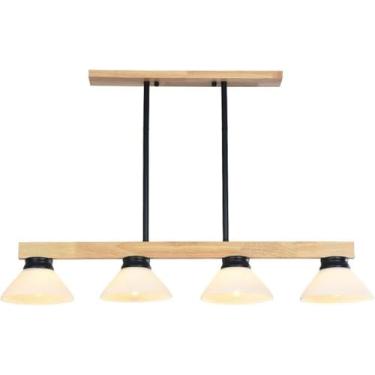 Imagem de Lustre moderno de vidro leitoso, lustre linear em forma de V, luminária de teto suspensa de madeira E27, lâmpada preta e branca, luminária pendente longa rústica de fazenda para cozinha, mes