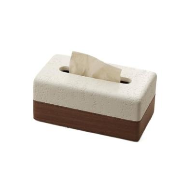 Imagem de Porta-lenços criativo com costura de couro capa de caixa de lenços para sala de estar leve dispensador facial de guardanapo de luxo decoração de mesa suporte de caixa de lenços (branco)