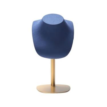 Imagem de Torres de joias Moda luz luxo colar expositor base de metal suporte jóias adereços microfibra veludo(Blue)