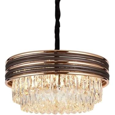 Imagem de Lustre de teto, lustre de cristal moderno, 6 luzes, 2 níveis, lâmpada de cristal rústica, pingente ajustável, luminárias de teto modernas, decoração moderna