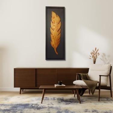 Imagem de Quadro Decorativo Pena, Madeira Maciça, 98x35cm, Artesanal, Moldura Preta, Decoração Moderna para Sala