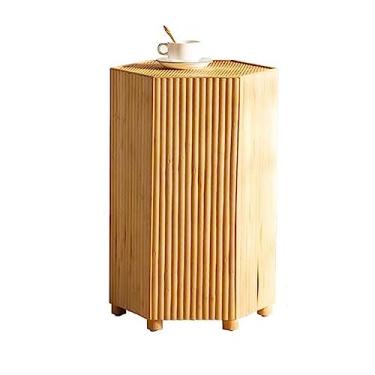 Imagem de Mesa auxiliar de mesa auxiliar rústica, mesa auxiliar, mesa de centro, mesa de chá para sala de estar, varanda, sofá, mesa lateral com tampa tecida à mão e base de madeira estável, madeira mesa de