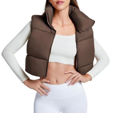 Imagem de Colete acolchoado Zando Cropped Fashion Oversize para mulheres, marrom