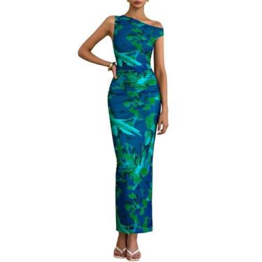 Imagem de Vestido maxi feminino PRETTYGARDEN floral de um ombro verde