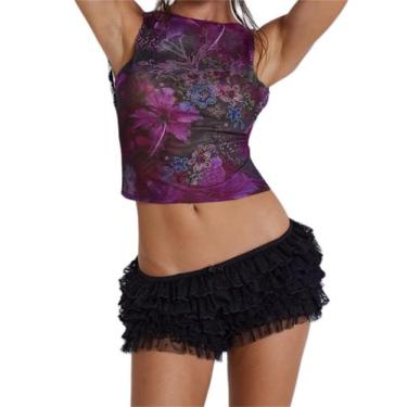 Imagem de Shorts Ruffle Bloomer, pijamas em camadas de renda Yuemengxuan, pretos