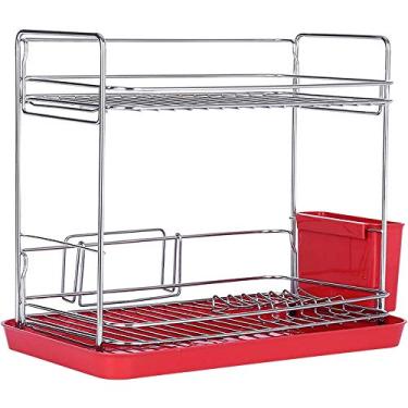 Imagem de Rack de utensílios de mesa, escorredor de cozinha de aço inoxidável, escorredor duplo, prateleira de prato de água seca, suporte de armazenamento, prateleira de secagem, garfo, colher, organizar