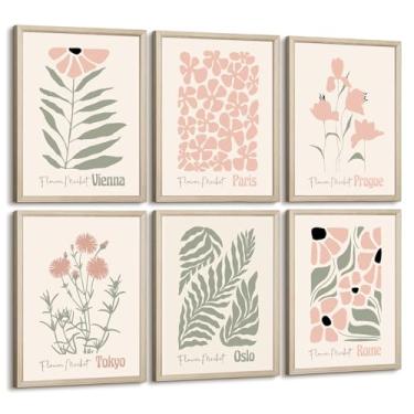 Imagem de Baccone Boho Botanical Wall Art Prints Blush Pink Canvas Wall Decor Flower Market Wall Art Poster Imagens Estéticas Abstratas Arte Floral Rosa para Quarto Conjunto de 15 x 25 cm Emoldurado