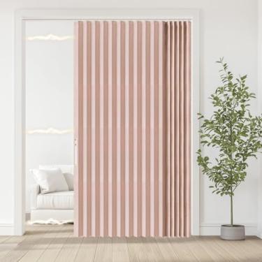 Imagem de Jilron Cortina de porta sanfonada, cortinas magnéticas dobráveis 100% blackout, portas de armário estilo linho, para divisória de quarto, proteção de privacidade (L72 x C78, rosa, 1 painel)