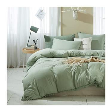 Imagem de Capa de edredom franja acabamento estilo Deisgn pelo, borlas, conjunto de roupa de cama, bola de cabelo, borla, conjunto de capa de edredom tamanho king macio, capa de edredom casal (cor: J-1, Tamanho