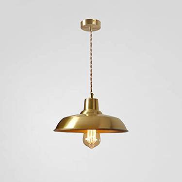 Imagem de YQSLQZZ Lustre de sala de jantar de latão americano, luminária pendente vintage para casa de fazenda, luzes de teto suspensas acima da pia da mesa de jantar, altura ajustável, luz E27*1