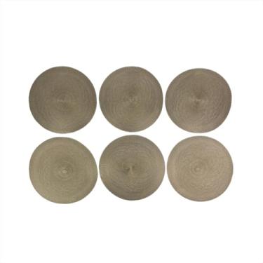 Imagem de Conjunto 6 Jogo Americano Descanso Pratos Redondo Poliéster 38cm Suporte Pratos Mesa Posta Jantar Bege e Cinza