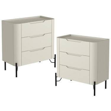 Imagem de Kit 02 Mesas De Cabeceira Orgânica 3 Gavetas Pés Industrial Preto Bliss I03 Luna - Lyam Decor