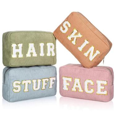 Imagem de Bolsas de maquiagem Pinkunn Preppy Chenille Letter 4 peças femininas