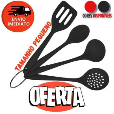 Imagem de Kit 04 Mini Utensílios Cozinha Em Silicone Concha Espátula Vazada Colh