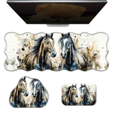 Imagem de RWUTYTIUL 3 peças de descanso de pulso para teclado de computador, mouse pad de nuvem pequena e tapete de mesa ondulado, conjunto de 80 cm x 30 cm, tapetes de mesa antiderrapantes de poliuretano para