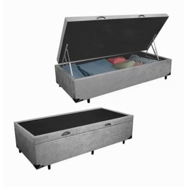 Imagem de Cama Báu Box Base Solteiro Suede Cinza. Blindado 188x88 RC com Pistão a Gás.