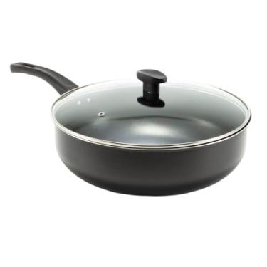 Imagem de Frigideira Grande Funda Alta Wok Antiaderente 30 Cm Com Tampa De Vidro frigideira com tampa Ideal para Família e Presente(Preto)