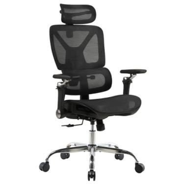 Imagem de Cadeira Ergonômica Escritório Gamer Estudo Ajustável Apoio Lombar 6D Braço Cromado Conforto Lombar(Preto)