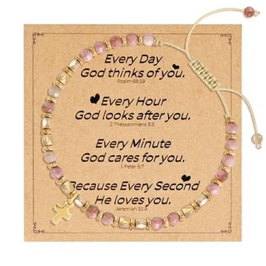 Imagem de VIBILIA Pulseira de cruz para mulheres, pulseiras de contas boho para mulheres, presentes cristãos, pulseiras de Jesus, presentes de aniversário para mulheres, mãe, filha, esposa, irmã, colega de