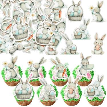 Imagem de Ephlyn 48Pcs Edible Happy Easter Cupcake Toppers Wafer Paper Bunny Rabbit Cupcake Picks Baby Shower Decorations Colorful Cute Cupcake Picks for Spring Theme Party Decoration