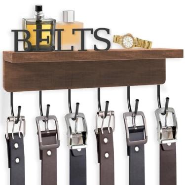 Imagem de FIPUTE Organizador de cinto para armário, suporte de cinto, cinto de madeira e organizador de gravatas para lojas e expositores, acessórios masculinos (comprimento 25 cm) marrom