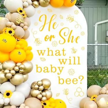 Imagem de Decalque He Or She What Will Baby Bee Decalque Balão de Chá de Bebê Adesivos de Fundo Revelar Gênero Sinal de Decoração de Festa Tema de Abelha Suprimentos de Decoração de Festa