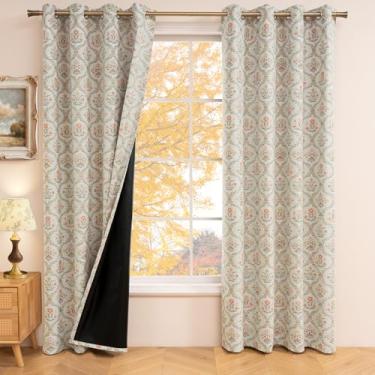 Imagem de ColorBird Cortinas blackout marrom claro com estampa floral de 96 polegadas para casa de campo vintage para quarto, sala de estar, porta deslizante, janela, tratamentos