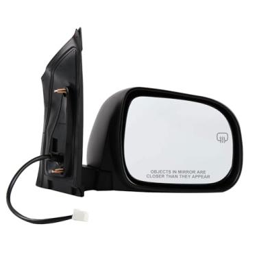 Imagem de Espelho lateral do passageiro compatível com Toyota Sienna 2004-2010 5 pinos com vidro elétrico aquecido manual dobrável preto retrovisor lateral direito substitui TO1321205