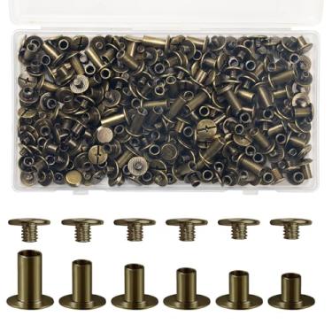 Imagem de 120 peças de rebites de couro para couro, rebites de cinto para artesanato em couro, kit de rebites de parafuso de couro para decorar bolsa, sapatos, bolsa, encadernação (Bronze)