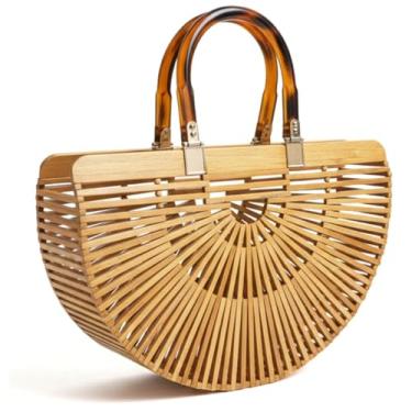 Imagem de ALWY Bolsa Feminina Madeira Bambu Original Estilosa Alça Acrílico Luxo Moderna Social Praia, Bolsa Madame, Presente
