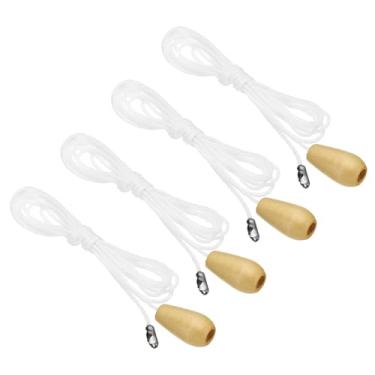 Imagem de Corrente de tração de teto de 1,5 m, extensor de corda de 4 peças com pingente de madeira para luz de ventilador lustre candeeiro de mesa, interruptor de puxar, branco