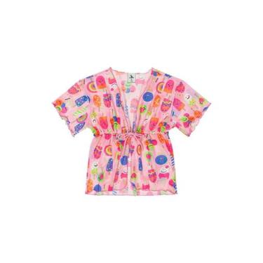Imagem de Saida de Praia Estampada para Menina Quimby, Rosa, 16
