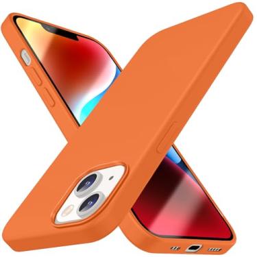 Imagem de Compatível com iPhone 14, capa fina de silicone líquido, capa protetora à prova de choque, capa de telefone com forro de microfibra macia antiarranhões (laranja)