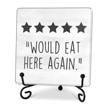 Imagem de Placa de acrílico engraçada - Would Eat Here Again- Louvor citações decoração placa com suporte, sala de jantar e decoração de cozinha presentes engraçados decoração de mesa de cozinha para casa