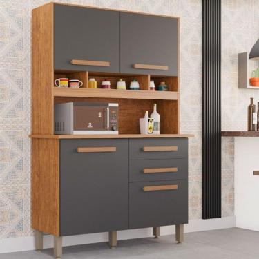 Imagem de Armário De Cozinha 4 Portas 2 Gavetas Sofia Plus Imop Móveis Cinamomo Com Grafite