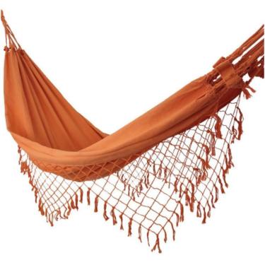 Imagem de Rede de Dormir Casal Gigante 3,50m 100% Algodão Reforçada – Rede de Descanso Preço de Fábrica para Varanda e Jardim(LARANJA-REDE)