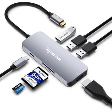Imagem de Estação de ancoragem para laptop USB C, adaptador multiportas tipo C 7 em 1 com 3 monitores (HDMI duplo, VGA, PD, Ethernet, SD/TF, portas USB C/A, microfone/áudio) compatível com laptops MacBook/Dell